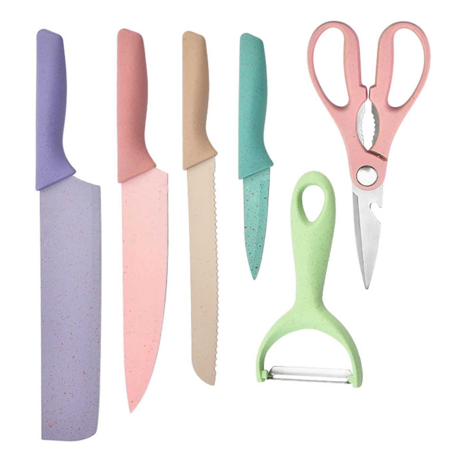 Colorful Knife Set with PP Handle High Sharpnesse Kitchen Knife Cutlery with Peeler Scissor for Home