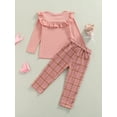 thumbnail image 4 of Qiylii Baby Girl Clothes Set O-Neck Ruffle Tops Plaid High Waist Bow Pants, 4 of 9
