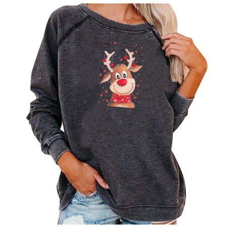 

QJYINGYI Long Sleeve Round-Neck Blouses & Shirts Corset Top WOMA12767 Fashion Women s Casual Long Sleeve Printed Ladies Short Sweatshirts Tops Grey L