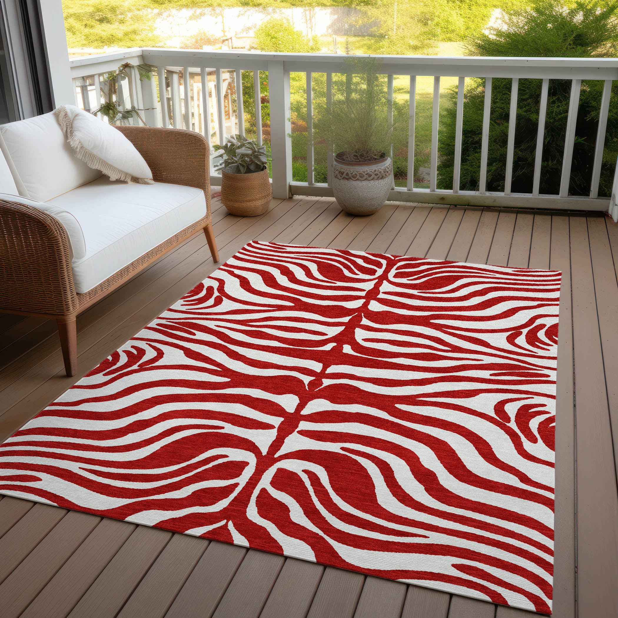 Addison Rugs Chantille Indoor/Outdoor Transitional Geometric, Abstract Red Washable Rectangle Rug, 9' x 12'