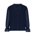 thumbnail image 6 of FAKKDUK Shirts for Women Fall Long Sleeve Womens V Neck Full Sleeve Casual Tees Blouses Tops Women's Solid Fashion Pullover Blouse Loose Fitting Top, Navy&L, 6 of 7
