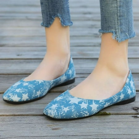 

uikmnh Women Shoes Fashion Autumn Women Casual Shoes Flat Bottom Comfortable Snake Print Slip On Shallow Mouth Blue 7.5