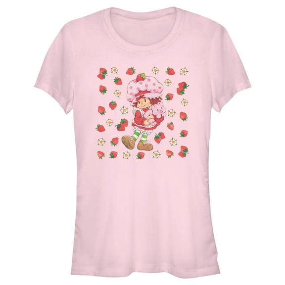 Junior's Strawberry Shortcake Berry Flower Background  Graphic T-Shirt