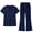 Dark Blue, variant on Scrubs Two Piece Sets For Women Short Sleeve Solid Color Medical Uniform Multi Pocket V Neck Scrub Top & Flare Leg Pants Cozy Regular Fit Nurse Uniform