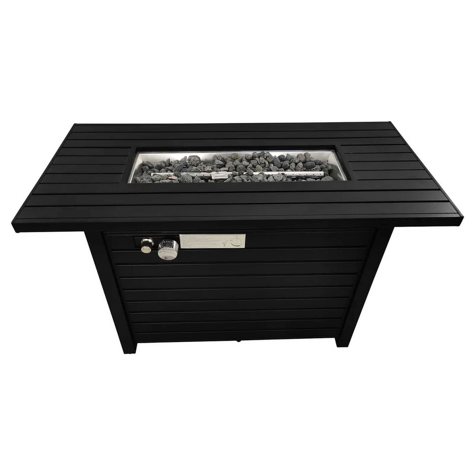 E-Western 25-Inch Steel Outdoor Fire Pit Table with Lid Black for Garden & Outdoor Heating, Stainless Steel, Propane/Natural Gas, Adjustable Flame