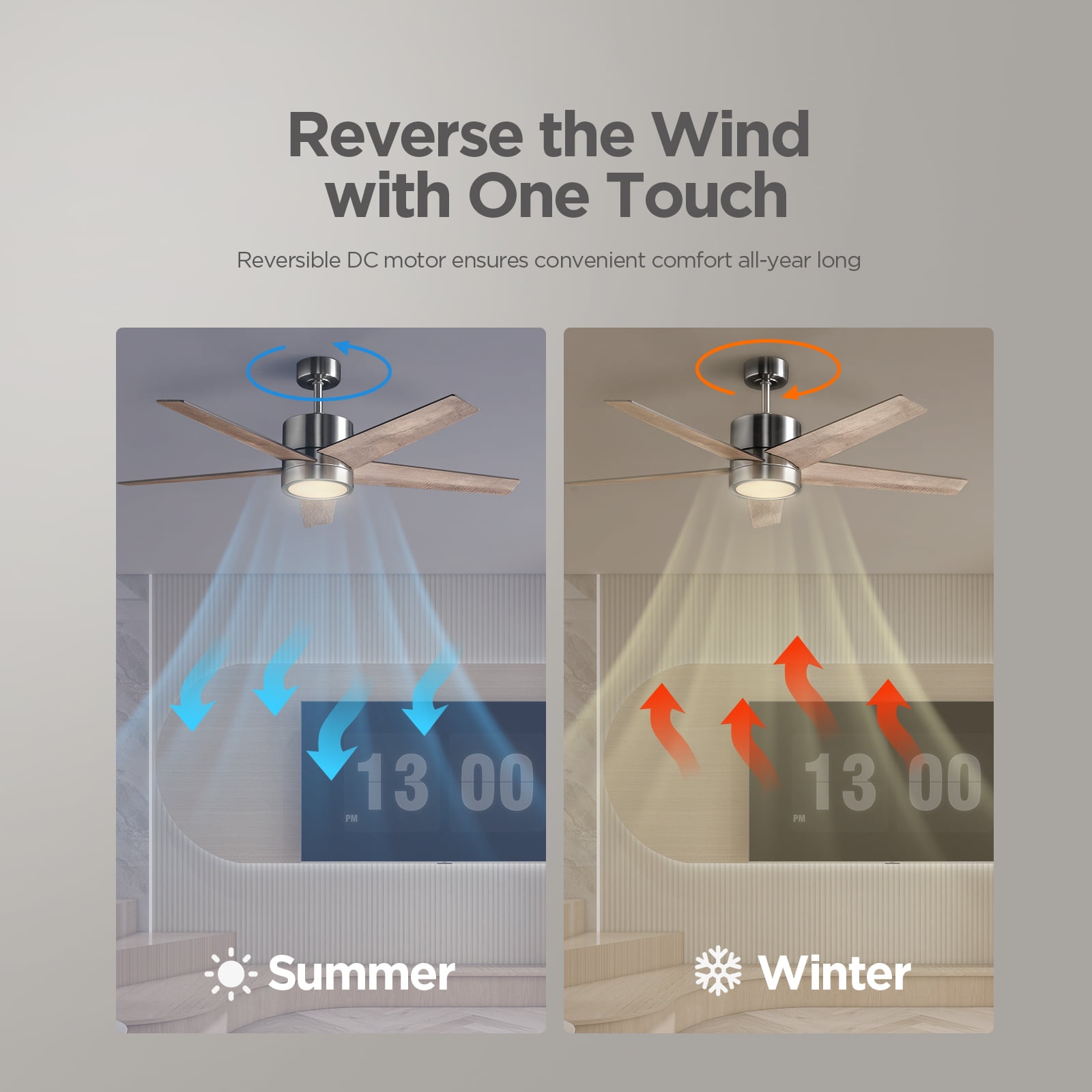 Vagizm 52-Inch Brushed Nickel Ceiling Fan with Modern LED Dimmable