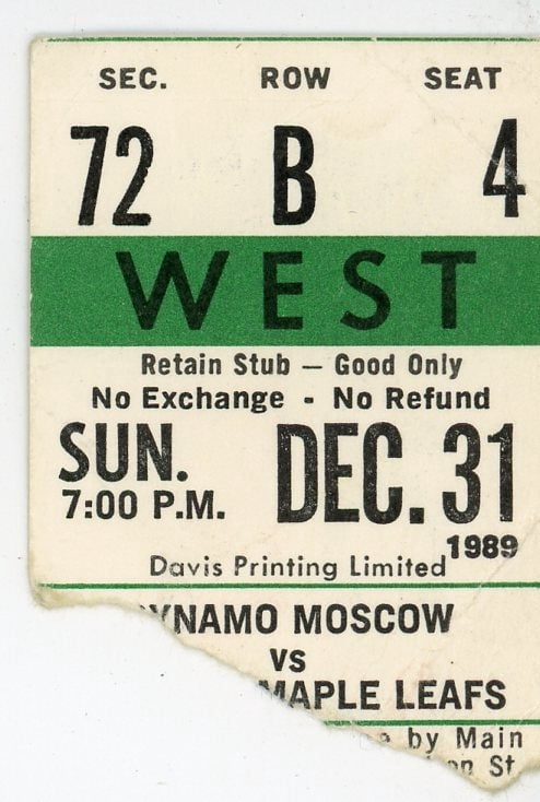 HC Dynamo Moscow Vs. Toronto Maple Leafs Vintage Ticket Maple Leaf Gardens (Toronto, 1989)