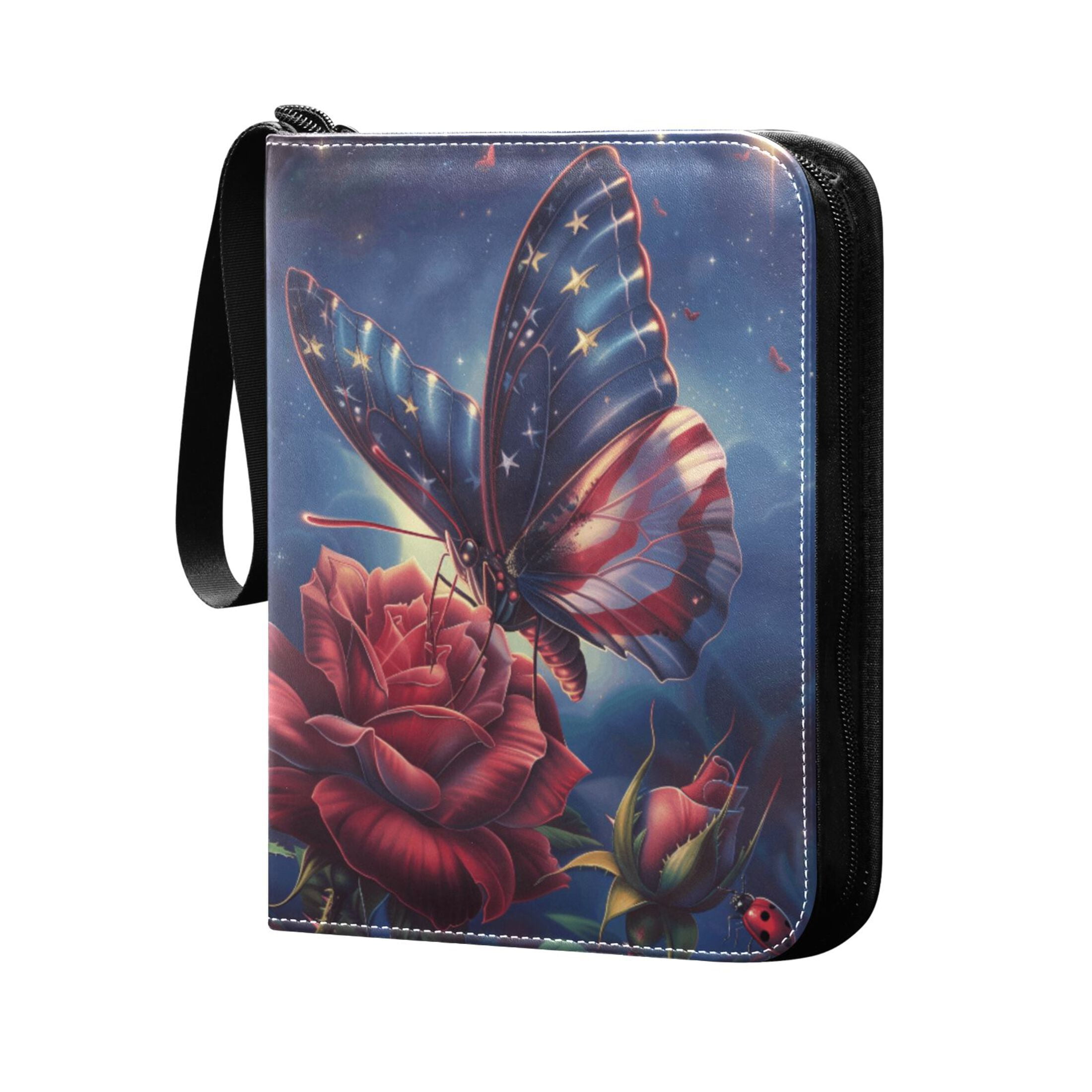 Trading Card Binder Album 400 Pockets 50 Removable 4-Pocket Pages Waterproof American Flag Colored Butterfly with Flower
