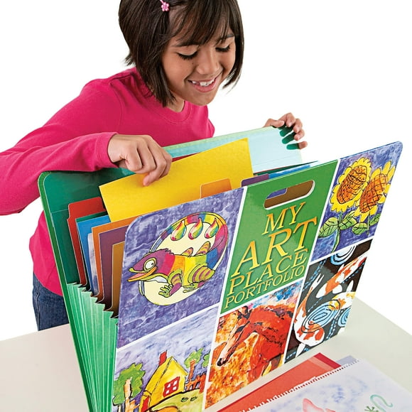 Hearthsong Art Place Portfolio With Handles-8 Expandable Color Coded Accordion Files For Organizing Children'S Artwork-19 H X 15.25 W Green
