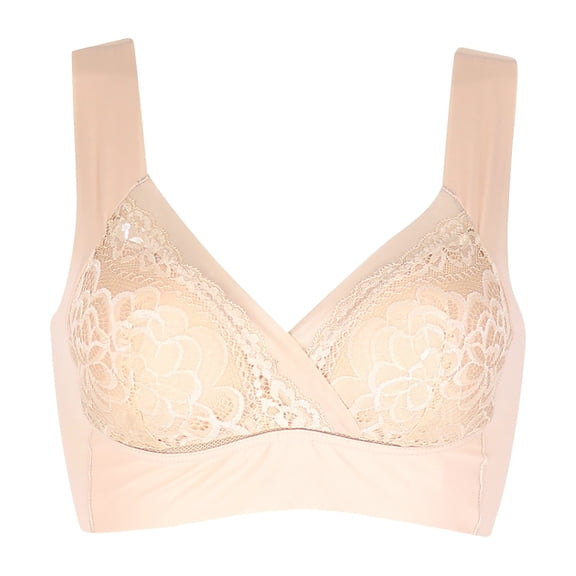 Cotton Bras Women 2 Pcs Yoga Sports Extra-Elastic Breathable Lace Trim Bra Underwear V-Neck Back-Smoothing Bra Feature Hook and Eye Closure No Underwire Bra Style Y-281 , Multi-color 3L