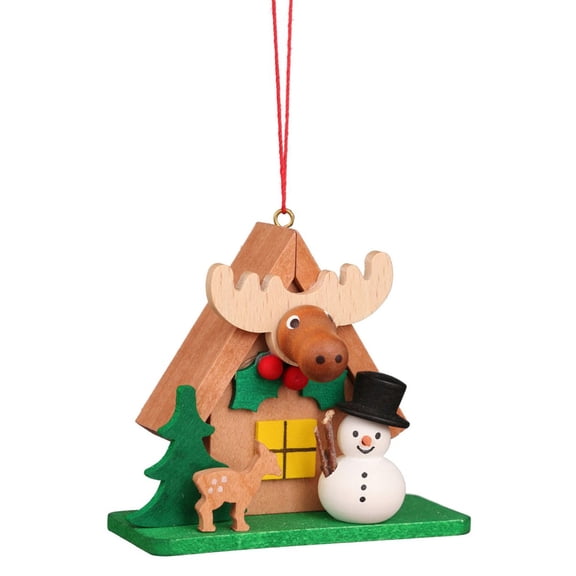 2.75" Brown, Green, and Beige Santa with Elk House Collectible Christian Ulbricht Ornament