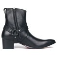 thumbnail image 4 of OSSTONE Dress Boots Chelsea Designer Boots for Men Zipper-up Leather Casual Heel Shoes JY002-Black-Belt-7 Belt Black, 4 of 6