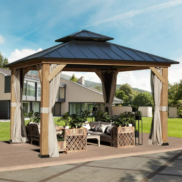 11' x 11' Solid Wood Gazebo, Outdoor Hardtop Gazebo with