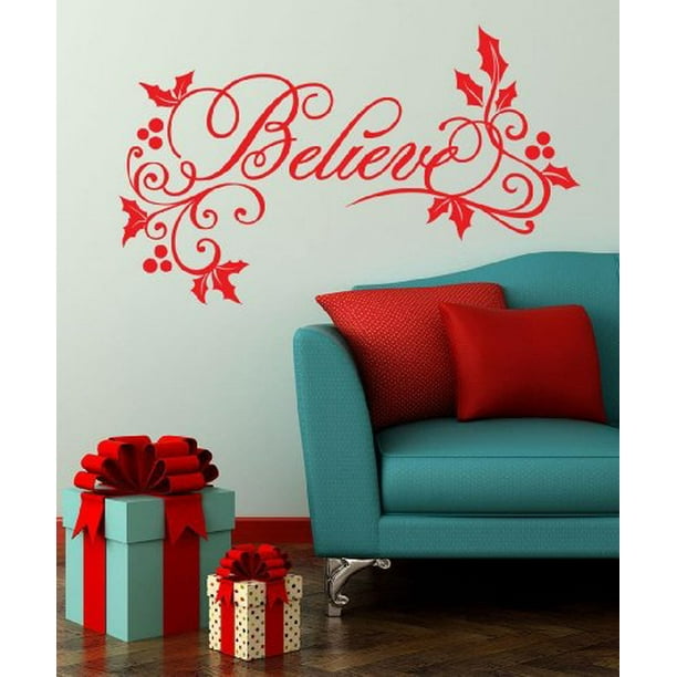 Decal Christmas Decal BELIEVE WITH HOLLY CHRISTMAS WALL DECAL