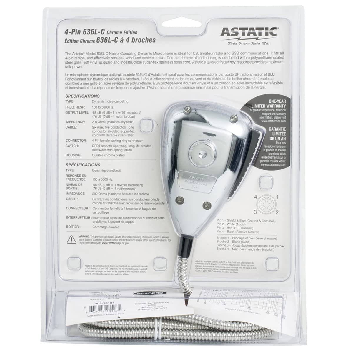 Astatic Noise Cancelling 4-Pin CB Mic Chrome