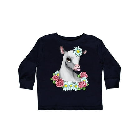 

Inktastic Cute Goat with Roses and Daisies Gift Toddler Boy or Toddler Girl Long Sleeve T-Shirt