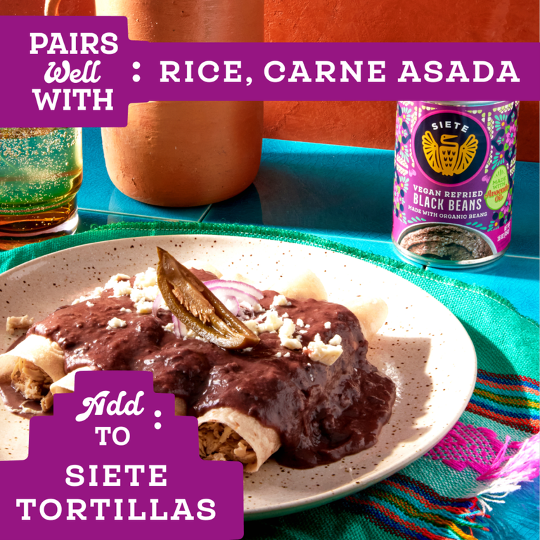 Siete Canned Refried Black Beans 16 oz Vegan Made with Avocado Oil