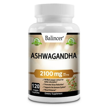 Organic Ashwagandha 2,100 mg - 120 Veggie Capsules Pure Organic Ashwagandha Powder and Root Extract - Stress Relief, Mood Enhancer