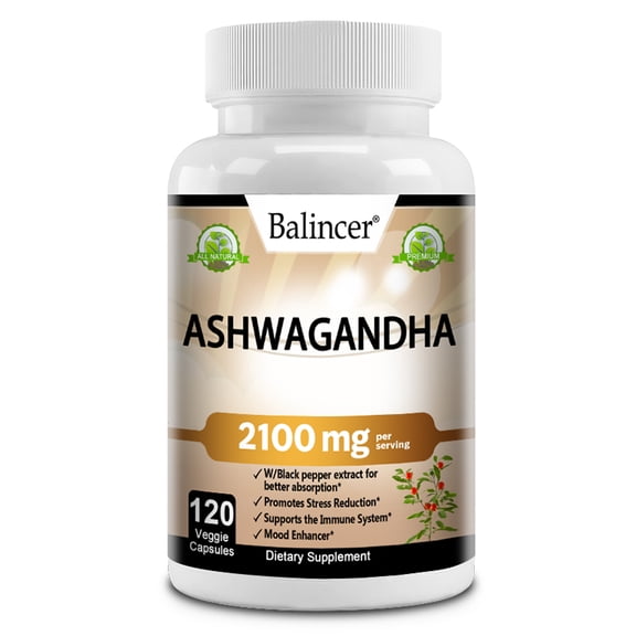 Balincer Ashwagandha Supplement, 120 Veggie Capsules, 2100mg, Supports Stress Response & Immune Health