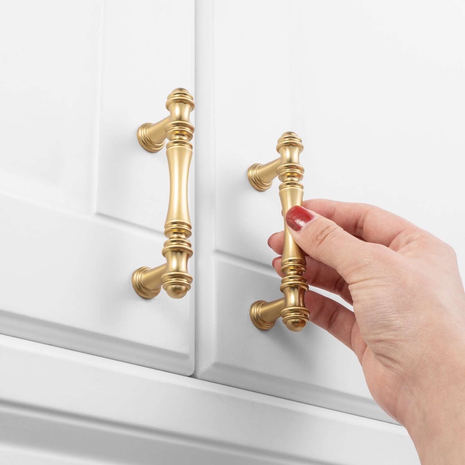 KOOFIZO 10 Pack Classical Cabinet Pull - Brushed Gold Furniture Handle, 3 Inch/76mm Screw Spacing