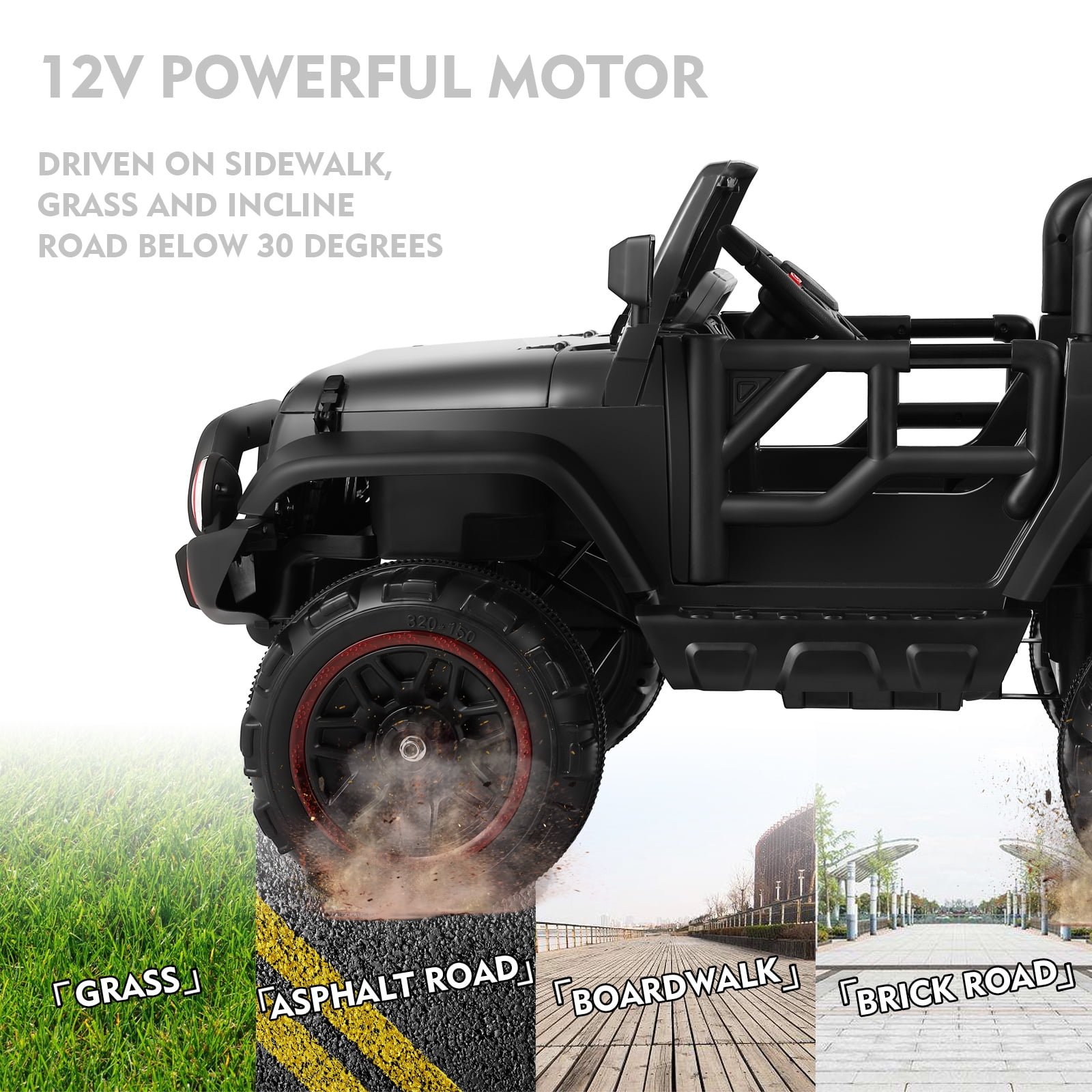 12V Battery Kids Ride On Car Truck Jeep w/Music,Lights,Cover,Remote Control(Black)