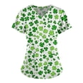 thumbnail image 4 of BiZtdJrK Big Sale Days St. Patrick's Day Scrub Tops for Women Cute Vneck Short Sleeve Green Shamrock Printed Nurse Holiday Working Uniforms with Pockets Multicolor M, 4 of 5