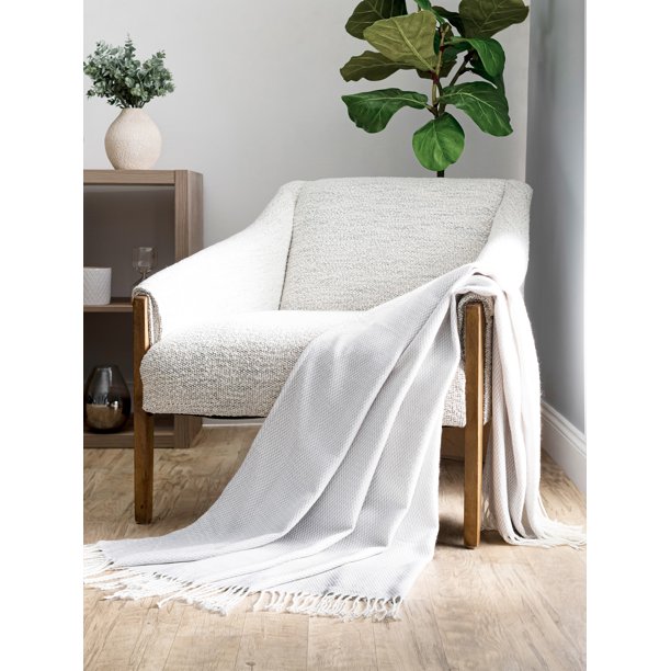 Comfort Canopy Ultra Soft Light Gray Herringbone Throw Blanket with
