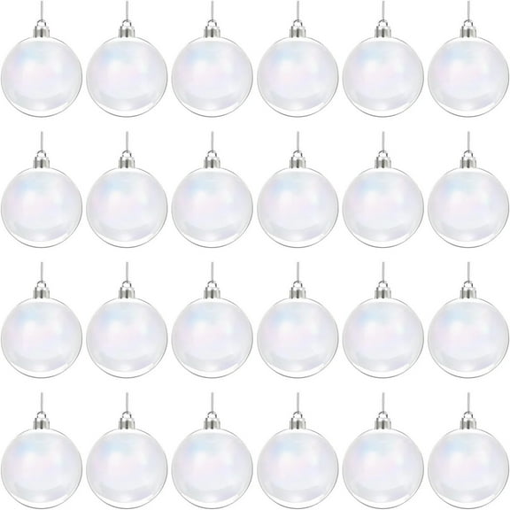 24 Pcs Iridescent Christmas Ornaments, DIY Fillable Iridescent Christmas Balls, Clear Plastic Bubbles Hanging Filled Ornaments Balls for Tree, Wedding, Party, New Year