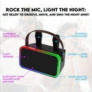 onn Karaoke Machine with 2 Wireless Microphones, LED Party Lights, 9 Hrs Playtime, Bluetooth, Voice Effects