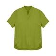 thumbnail image 5 of Olyvenn Cotton Linen Shirts for Women 2026 Summer Casual Short Sleeve V Neck Split Hem Tops Loose Work Beach Party Blouses Green S, 5 of 6