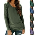 thumbnail image 1 of Yuyuzo Chemises à Manches Longues pour Femmes Col Rond Couleur Unie T-Shirts Basiques Décontractés Confortables Amples Ajustés, 1 of 7