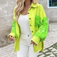 thumbnail image 5 of Clearance! Baqcunre Women's Clothing, Women's Jacket Sequin Patchwork Long Sleeve Jacket Top Button Front Oversized Denim Shacket Valentines Day Gifts, 1PC Blouse Green2 S, 5 of 7