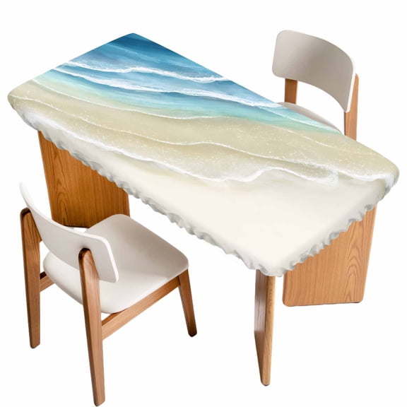 Blue Beach Coastal Table Cloths for 5 Foot Rectangle Tables, Summer Ocean Nautical Seaside Patio Waterproof Elastic Fitted Tablecloths, Washable Rectangular Table Cover for Camping
