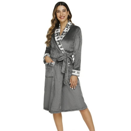 

Women\ s Large Lapel Patchwork Leopard Print Flannel Robe