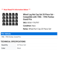 thumbnail image 2 of Wheel Lug Nut Cap Set 20 Piece Set - Compatible with 1986 - 1996 Pontiac Grand Prix 1987 1988 1989 1990 1991 1992 1993 1994 1995, 2 of 2