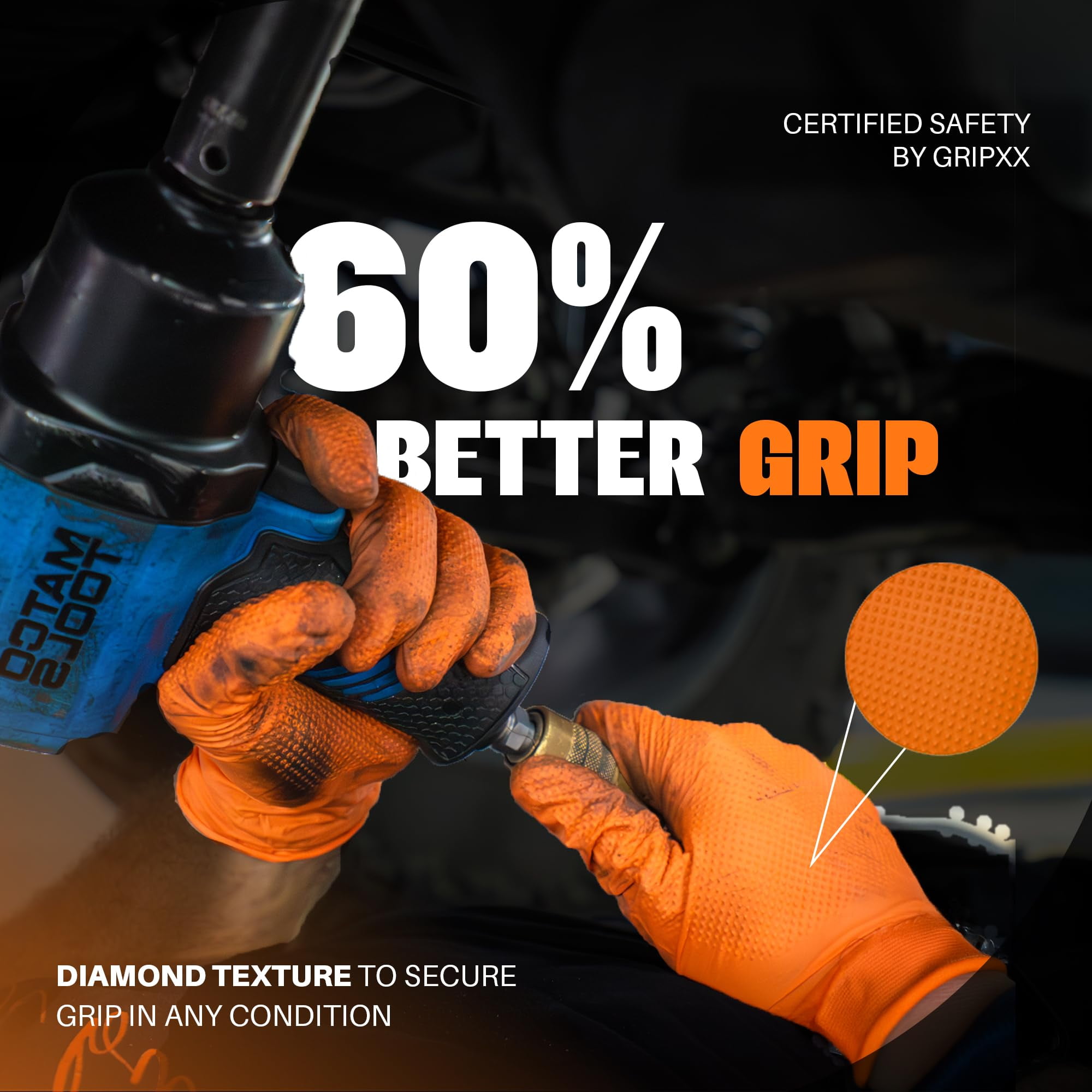 GRIPXX 3D Herkules Grip Orange Disposable Nitrile Gloves – 8-Mil Industrial, Latex-& Powder-Free Gloves - 200ct medium Orange gloves