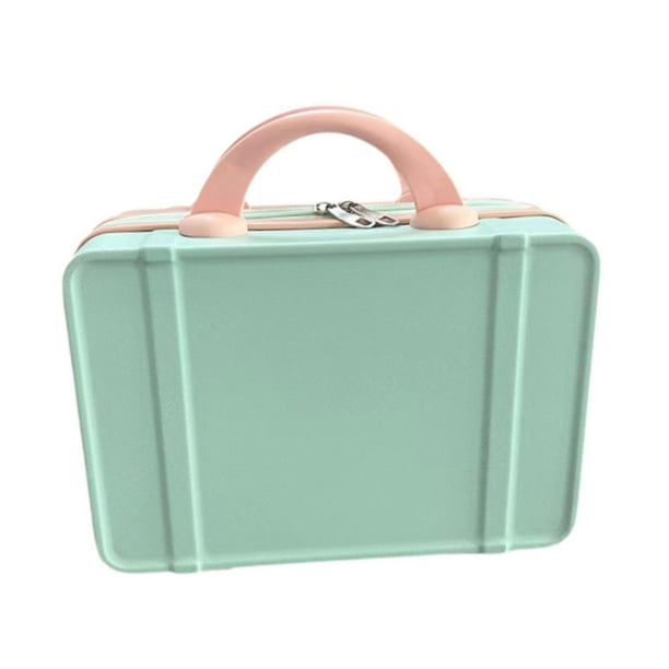 Estuche de viaje para maquillaje, estuche de cosméticos con asa suave para mujer, estuche de tocador portátil, maleta pequeña para equipaje de mano azul rosa