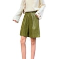 thumbnail image 1 of Women High Waist Faux Leather Booty Shorts Wide Leg Loose PU Leather Bermuda Casual Shorts with Pockets, 1 of 9
