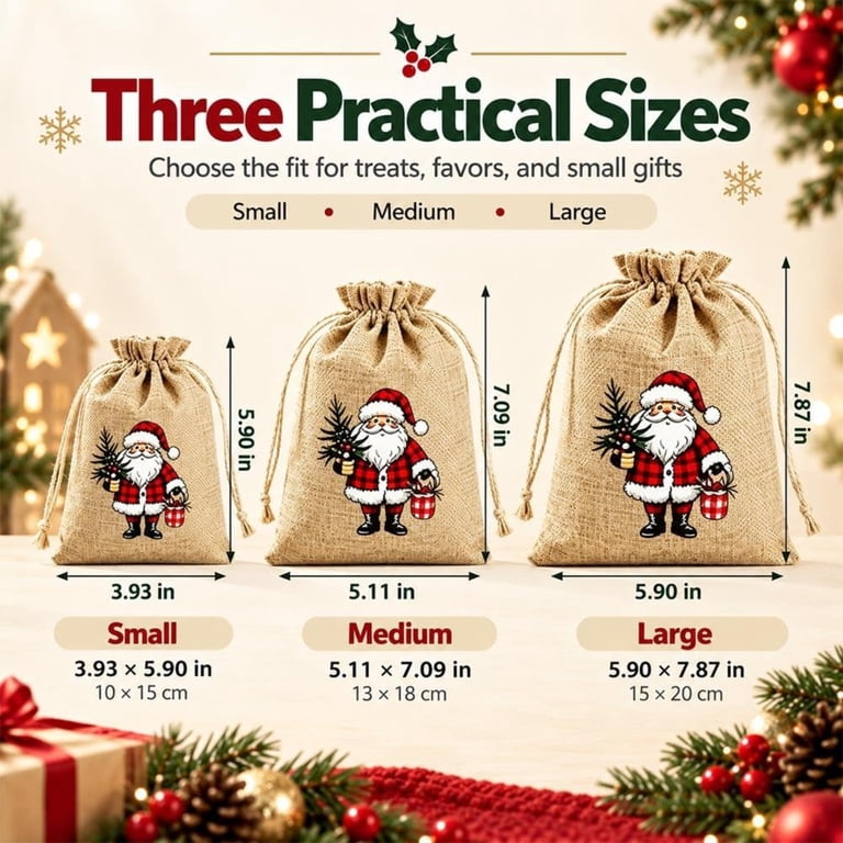 Christmas Drawstring Gift Bags Small Cotton Burlap Treat Candy Burlap ...