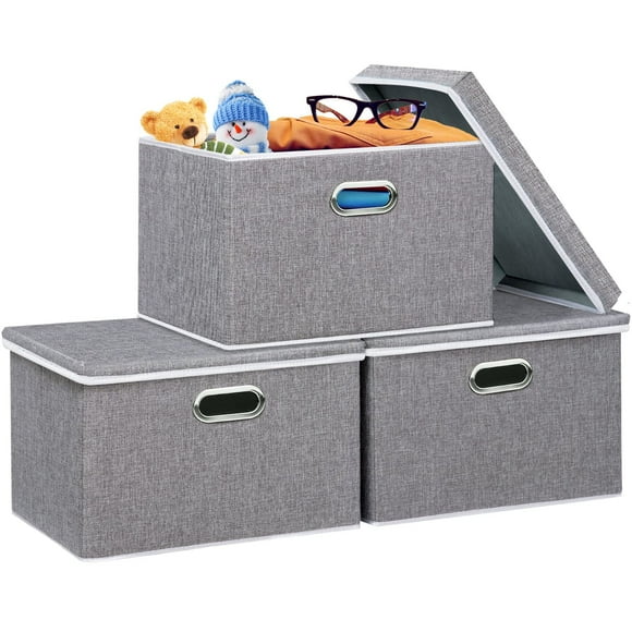 Yawinhe Collapsible Storage Box (3-Pack) 17.3X11.8X11.8In Waterproof Storage Basket Bins With Lids And 2 Handles For Clothes Closet Organizers And Storage Containers Grey Usnk066Gx-3