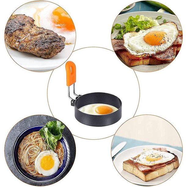 Anillo de huevo Anillo de huevo con mango antiquemaduras con un cepillo de aceite Revestimiento antiadherente Herramienta de desayuno para freír/dar forma a los huevos (4 piezas, naranja) ShuxiuWang 9024735201717