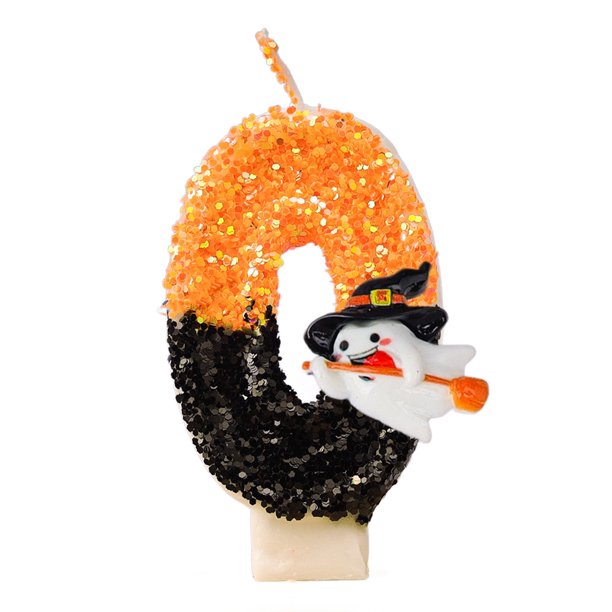 Vela de pastel fantasma de Halloween Harliver, linda vela blanca espeluznante, velas de Halloween, regalos de terror, velas de cumpleaños con número de mariposa naranja para velas de pastel,