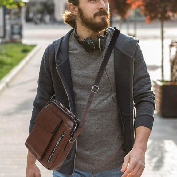 LOLIPPYY Brown PU Crossbody Bag for Men with Adjustable Shoulder Strap, Perfect for Daily Use