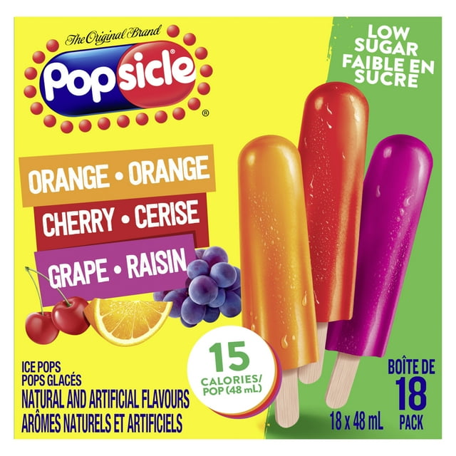 Popsicle Orange, Cherry & Grape Low Sugar Ice pops, 18 x 48 mL