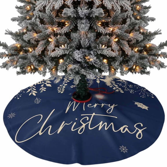 Navy Blue Christmas Tree Skirt 36 Inches, Botanical Snowflake Xmas Vintage Xmas Trees Skirt Mat Cover Decorations for Holiday Party Indoor Outdoor