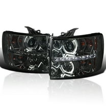 Spec-D Tuning Smoke Halo Projector Headlights w/ LED Compatible with 2007-2013 Chevy Silverado 1500, 2007-2014 Chevy Silverado 2500HD/3500HD, Left Right Pair Headlamps Assembly