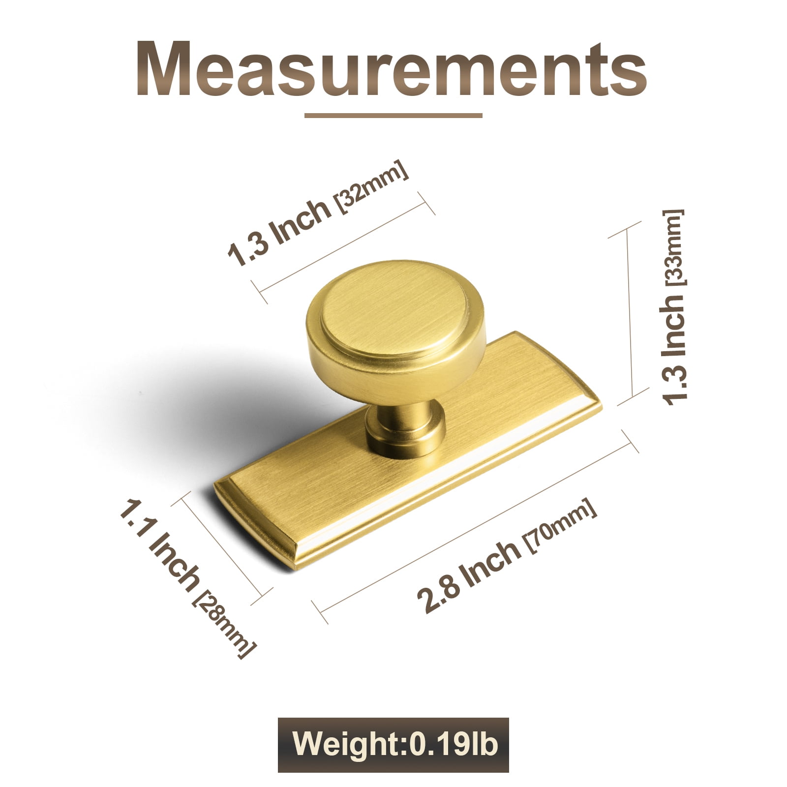 Goo-Ki Brushed Gold Cabinet Drawer Knobs with Backplate, Zinc Alloy Kitchen Hardware,Modern Single Hole Bar Pull Handles for Cupboard Wardrobe,6 Pack (2503-G011)