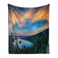 thumbnail image 1 of Lake Tahoe Soft Flannel Fleece Throw Blanket, High Angle View Californian Freshwater Lake Tranquil Scene Sundown, Cozy Plush for Indoor and Outdoor Use, 70" x 90", Forest Green Sky Blue, by Ambesonne, 1 of 6
