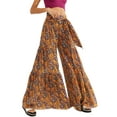 thumbnail image 3 of VISgogo - Pantalones palazzo con cinturón para mujer, pantalones de playa sueltos bohemios de cintura alta con estampado floral/a cuadros/cachemira VISgogo moda, 3 of 6
