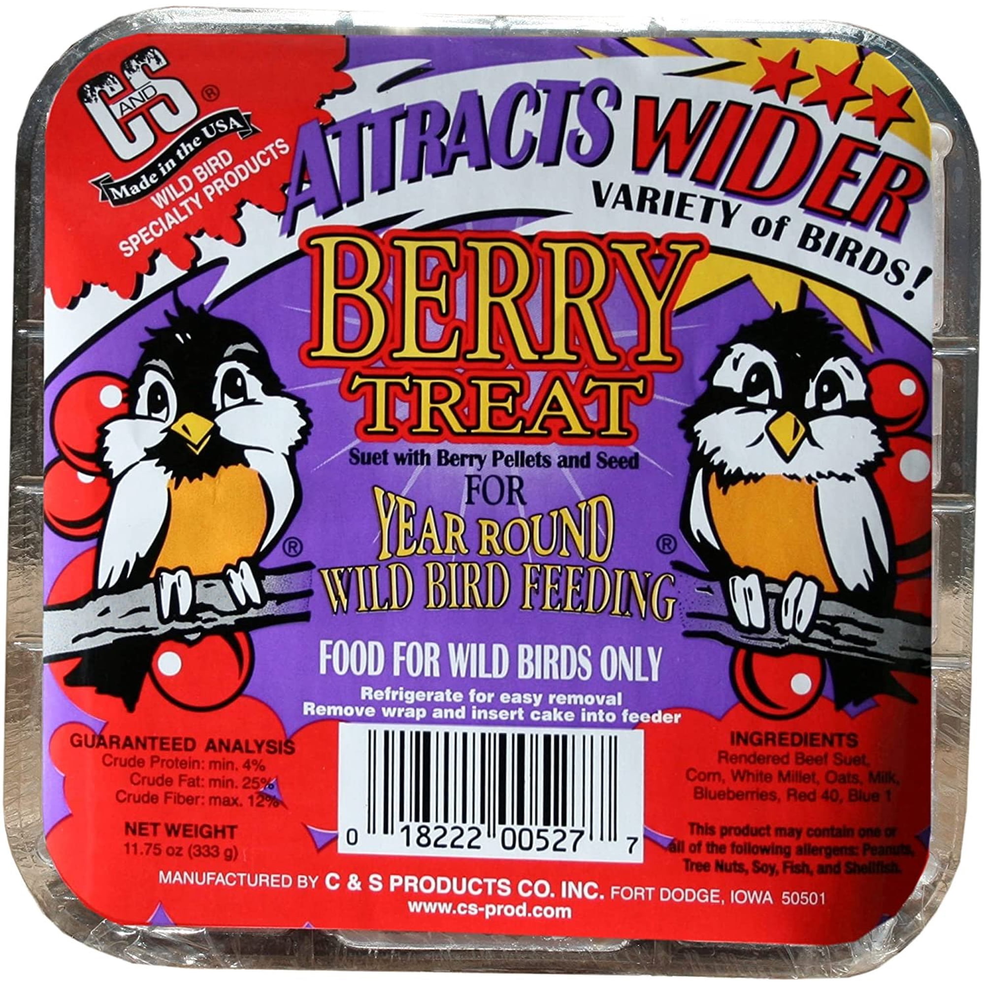 12-pack C & S Products Berry Suet Treat Wild Bird Food - Suet - 12 Pack, 11.75 Oz — Residential Use, Standard Application